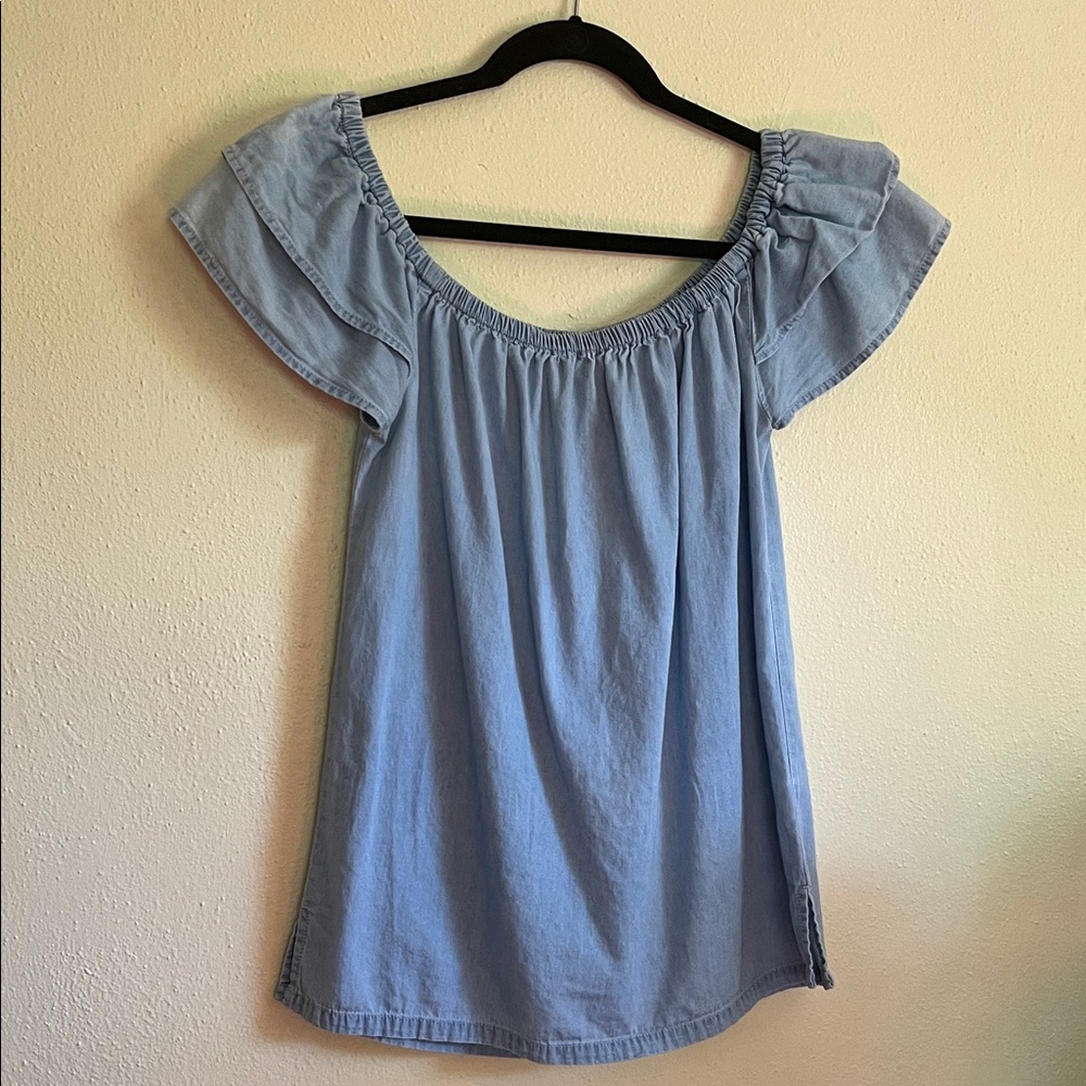 Denim Ruffle Sleeve Women's Top